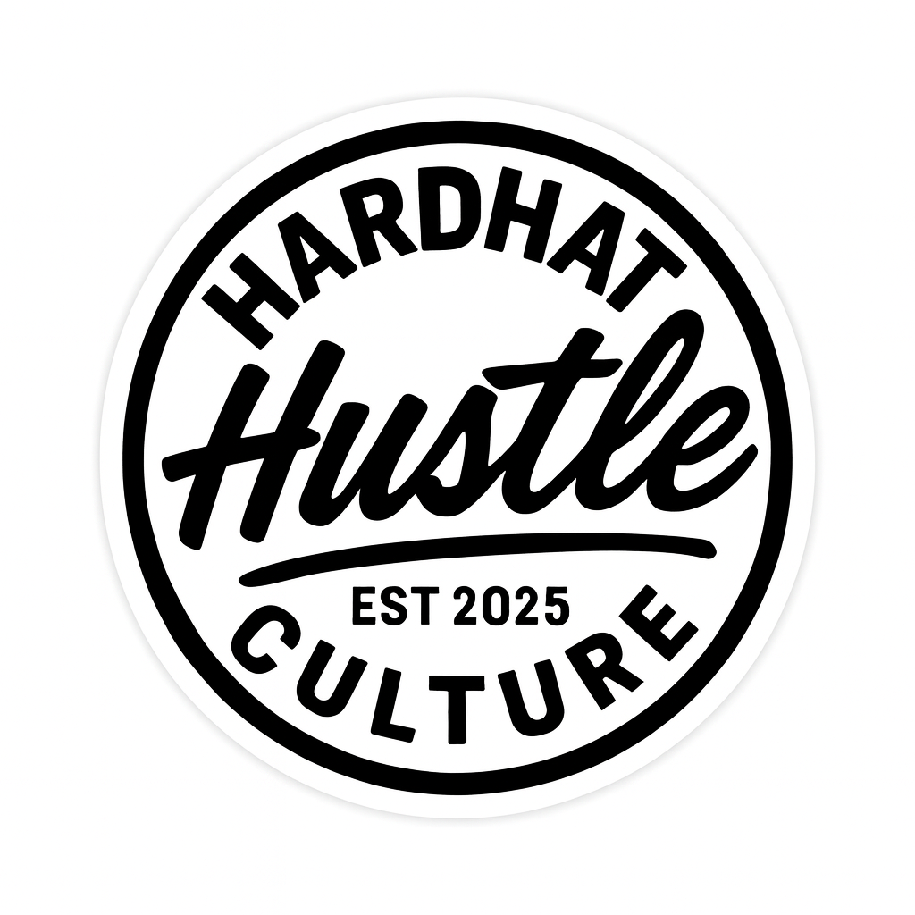 Hardhat Hustle Culture Circle Sticker – Black & White Logo